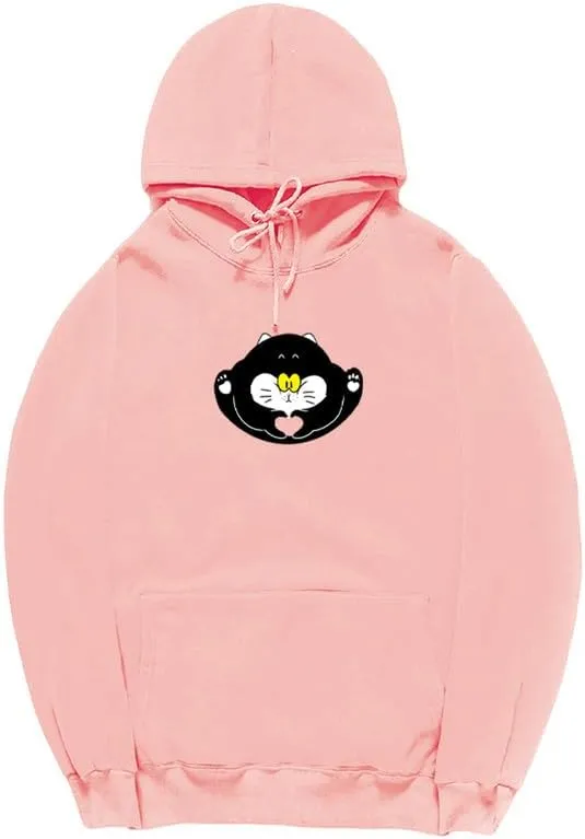 CORIRESHA Teen Cute Cat Long Sleeve Drawstring Kangaroo Pocket Hoodie Sweatshirt