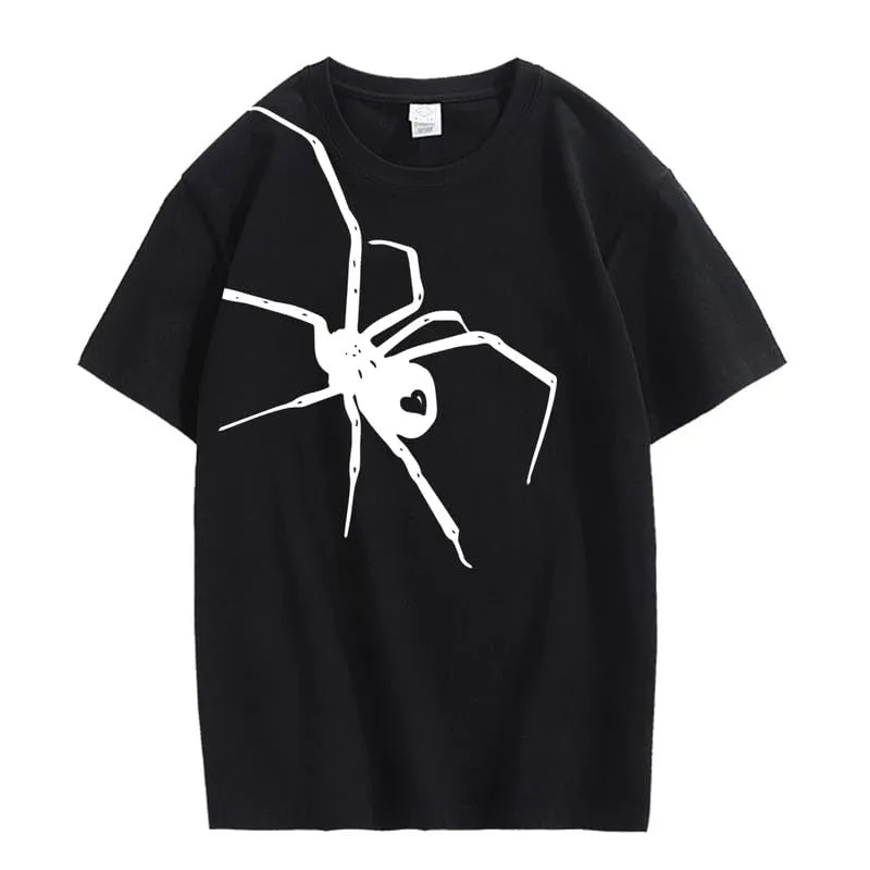 CORIRESHA Teen Halloween Spider Graphics T-Shirt Simple Crewneck Short Sleeve Summer Top