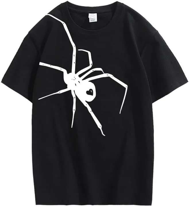 CORIRESHA Teen Halloween Spider Graphics T-Shirt Simple Crewneck Short Sleeve Summer Top