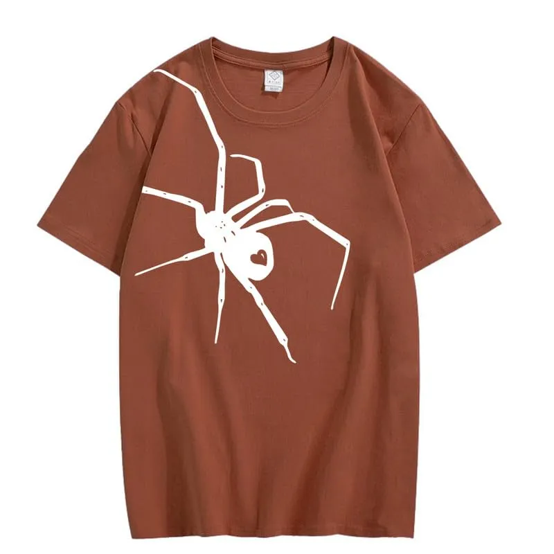 CORIRESHA Teen Halloween Spider Graphics T-Shirt Simple Crewneck Short Sleeve Summer Top