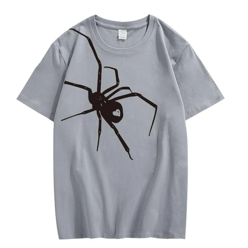 CORIRESHA Teen Halloween Spider Graphics T-Shirt Simple Crewneck Short Sleeve Summer Top