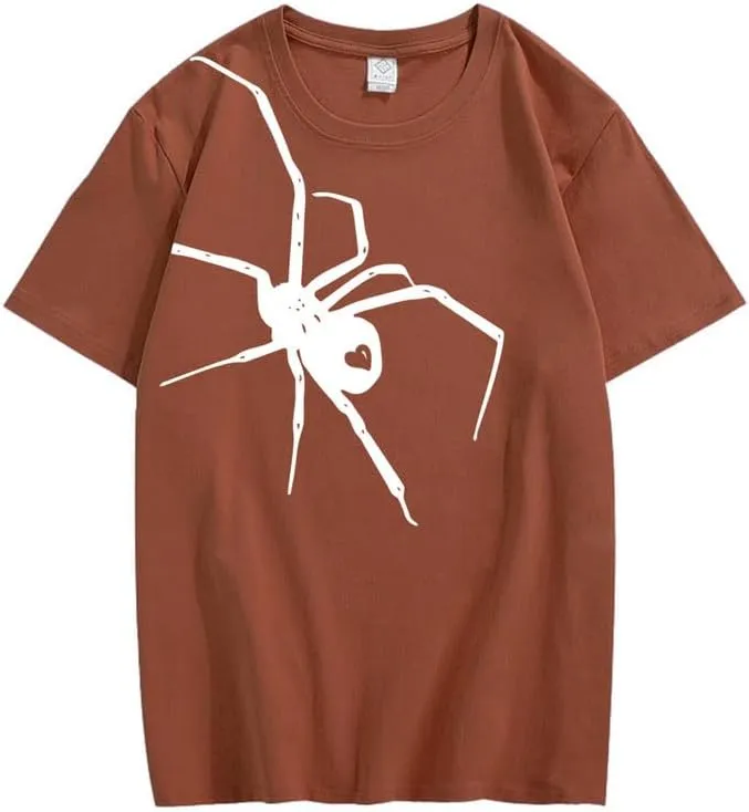 CORIRESHA Teen Halloween Spider Graphics T-Shirt Simple Crewneck Short Sleeve Summer Top