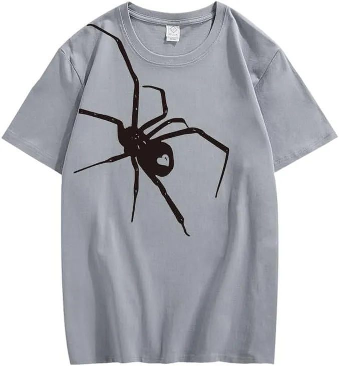 CORIRESHA Teen Halloween Spider Graphics T-Shirt Simple Crewneck Short Sleeve Summer Top