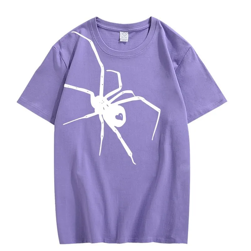 CORIRESHA Teen Halloween Spider Graphics T-Shirt Simple Crewneck Short Sleeve Summer Top