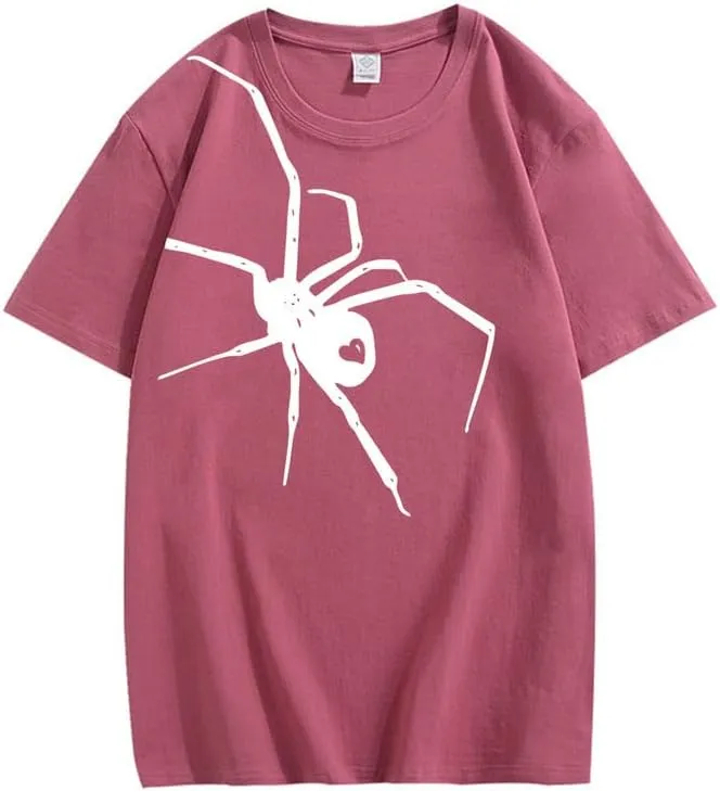 CORIRESHA Teen Halloween Spider Graphics T-Shirt Simple Crewneck Short Sleeve Summer Top