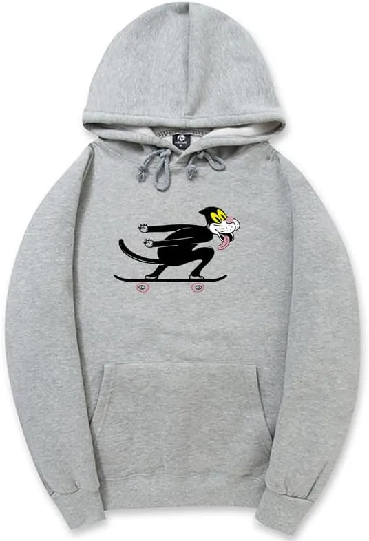 CORIRESHA Teen Skateboard Cat Hoodie Long Sleeve Drawstring Kangaroo Pocket Cute Sweatshirt