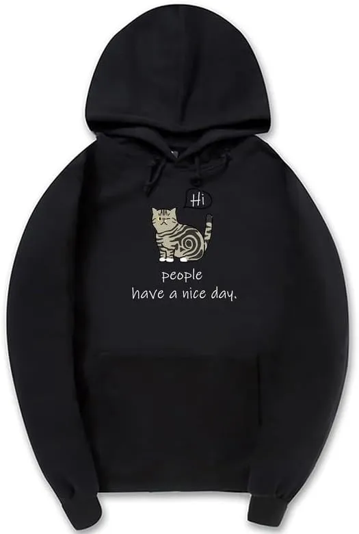 CORIRESHA Teen's Cute Cat Hoodie Casual Long Sleeve Drawstring Cotton Letters Sweatshirt