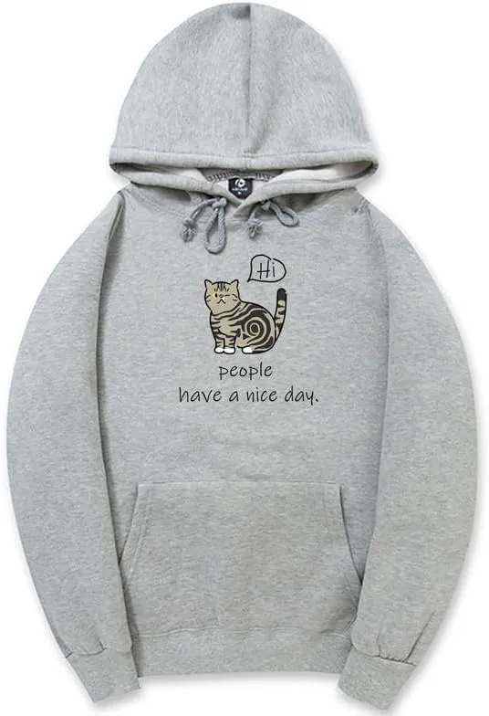 CORIRESHA Teen's Cute Cat Hoodie Casual Long Sleeve Drawstring Cotton Letters Sweatshirt