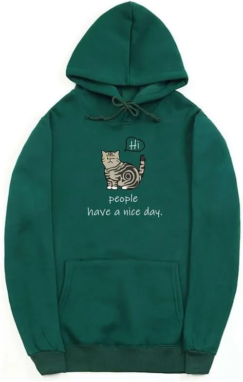 CORIRESHA Teen's Cute Cat Hoodie Casual Long Sleeve Drawstring Cotton Letters Sweatshirt