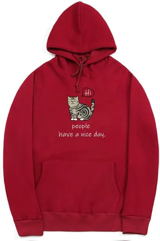 CORIRESHA Teen's Cute Cat Hoodie Casual Long Sleeve Drawstring Cotton Letters Sweatshirt