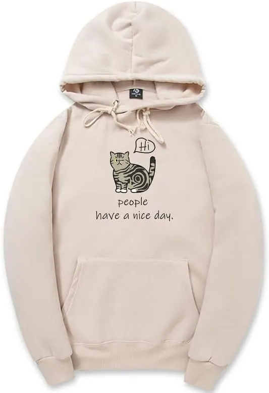 CORIRESHA Teen's Cute Cat Hoodie Casual Long Sleeve Drawstring Cotton Letters Sweatshirt