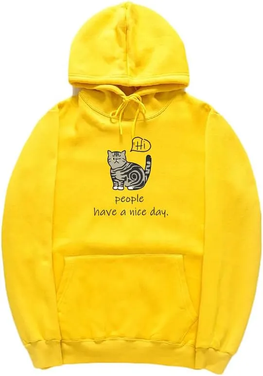 CORIRESHA Teen's Cute Cat Hoodie Casual Long Sleeve Drawstring Cotton Letters Sweatshirt