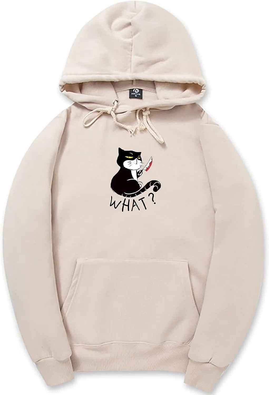 CORIRESHA Unisex Funny With Knife Cat Hoodie Drawstring Kangaroo Pocket Halloween Sweatshirt