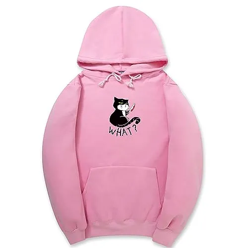 CORIRESHA Unisex Funny With Knife Cat Hoodie Drawstring Kangaroo Pocket Halloween Sweatshirt