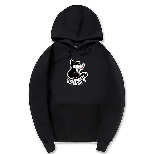 CORIRESHA Unisex Funny With Knife Cat Hoodie Drawstring Kangaroo Pocket Halloween Sweatshirt