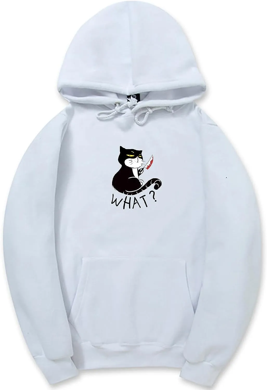 CORIRESHA Unisex Funny With Knife Cat Hoodie Drawstring Kangaroo Pocket Halloween Sweatshirt