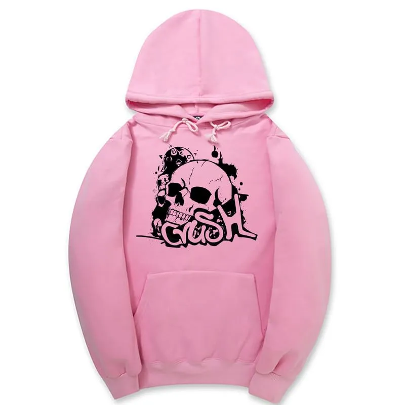 CORIRESHA Unisex Skull Hoodie Long Sleeve Drawstring Kangaroo Pocket Y2K Halloween Sweatshirt