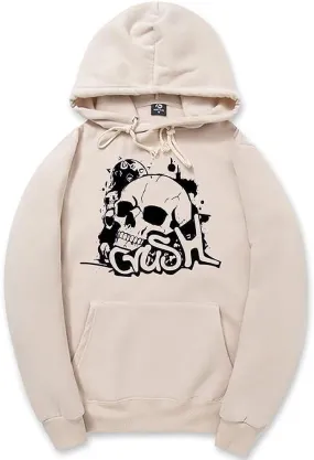 CORIRESHA Unisex Skull Hoodie Long Sleeve Drawstring Kangaroo Pocket Y2K Halloween Sweatshirt