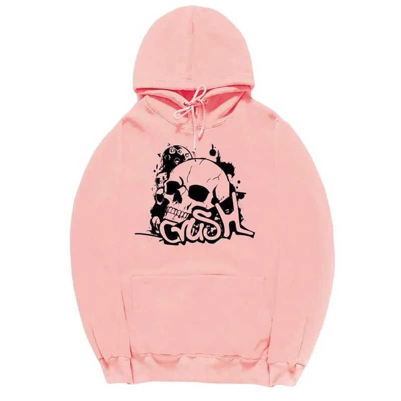 CORIRESHA Unisex Skull Hoodie Long Sleeve Drawstring Kangaroo Pocket Y2K Halloween Sweatshirt