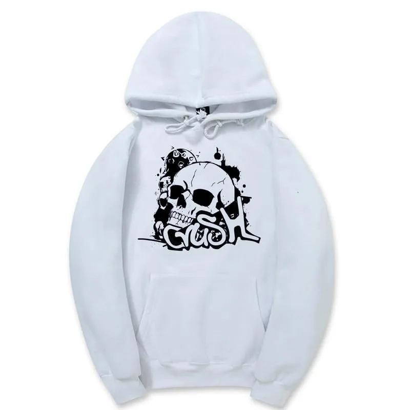 CORIRESHA Unisex Skull Hoodie Long Sleeve Drawstring Kangaroo Pocket Y2K Halloween Sweatshirt