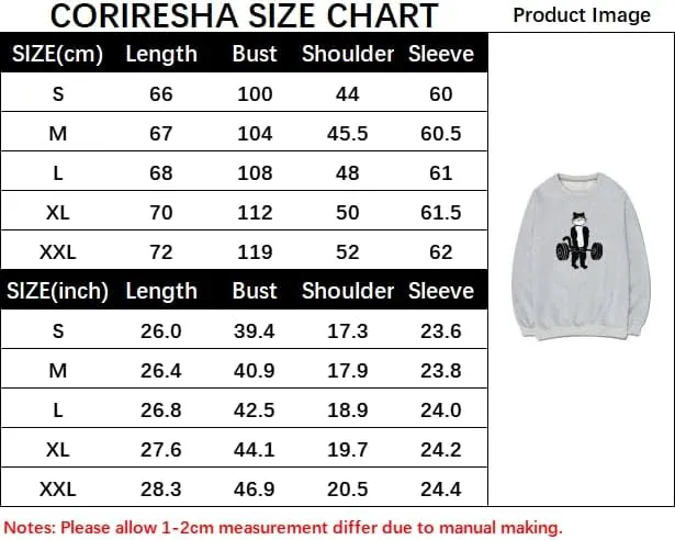 CORIRESHA Unisex Weightlifting Cat Sweatshirt Crewneck Long Sleeve Casual Fall Pullover