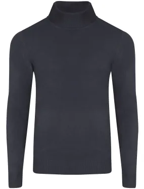 Craig Roll Neck Knitted Jumper in Dark Navy - Kensington Eastside