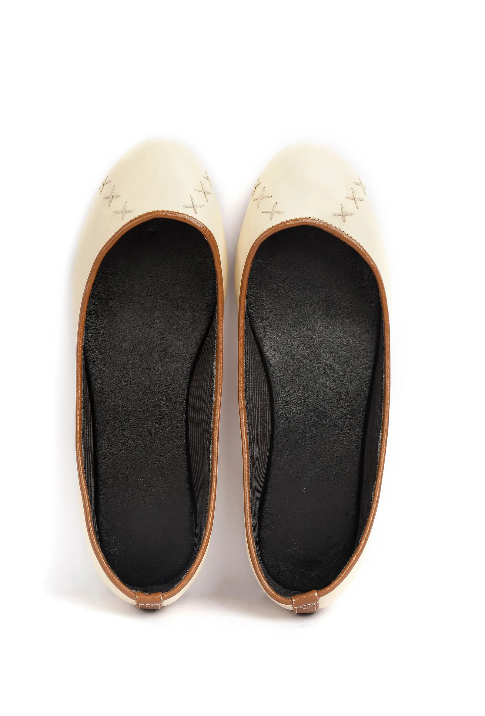 Cream White Cruelty Free Leather Flat Ballerinas