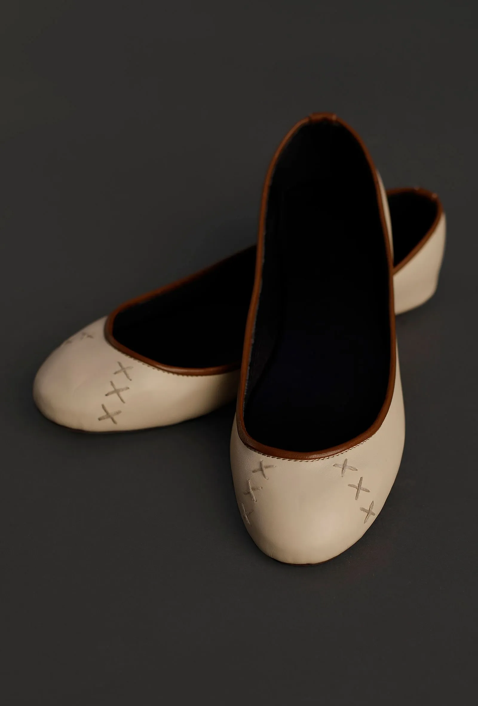 Cream White Cruelty Free Leather Flat Ballerinas