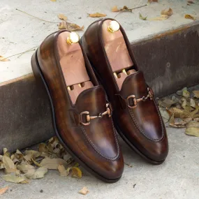 DapperFam Luciano in Cognac / Brown Men's Hand-Painted Patina Loafer