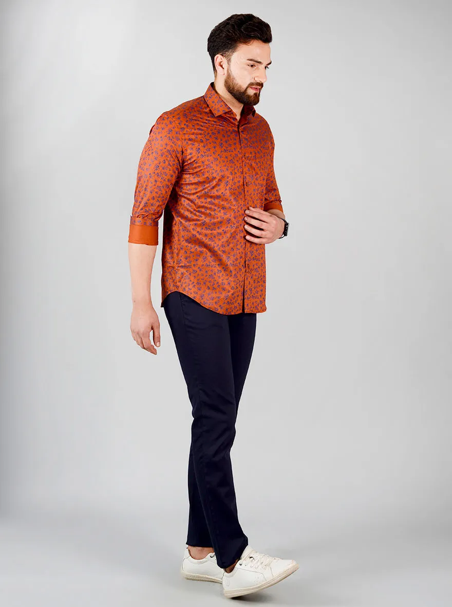 Dark Rust & Blue Printed Slim Fit Formal Shirt | JadeBlue