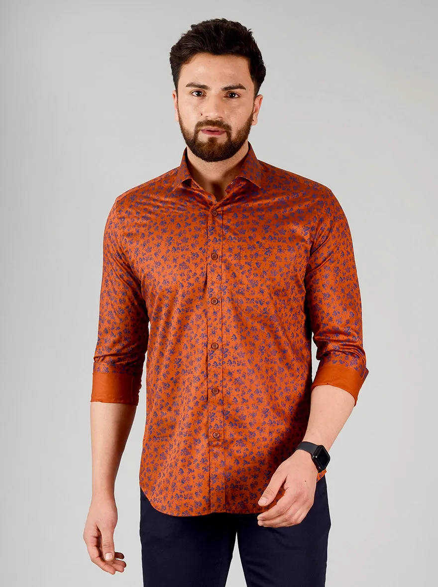 Dark Rust & Blue Printed Slim Fit Formal Shirt | JadeBlue