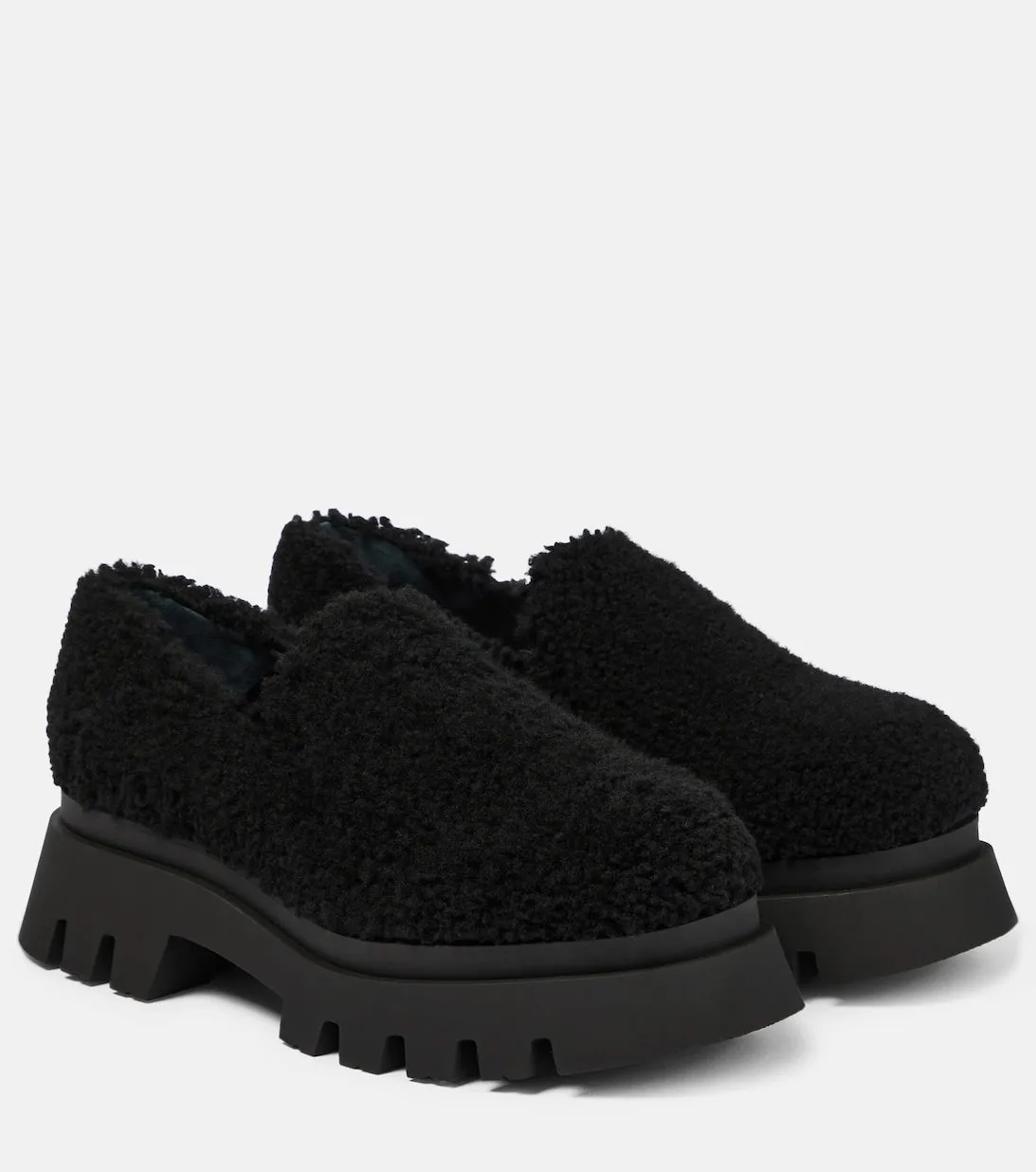 Dorothee Schumacher Furry Chic Shearling Platform Loafers, Black