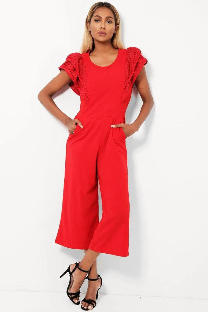 Double Wing Sleeves Cropped Wide Leg Jumpsuit