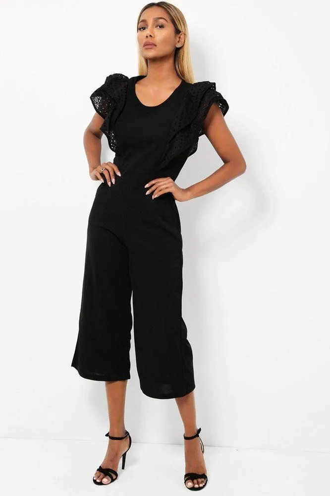 Double Wing Sleeves Cropped Wide Leg Jumpsuit