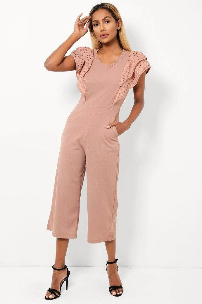 Double Wing Sleeves Cropped Wide Leg Jumpsuit