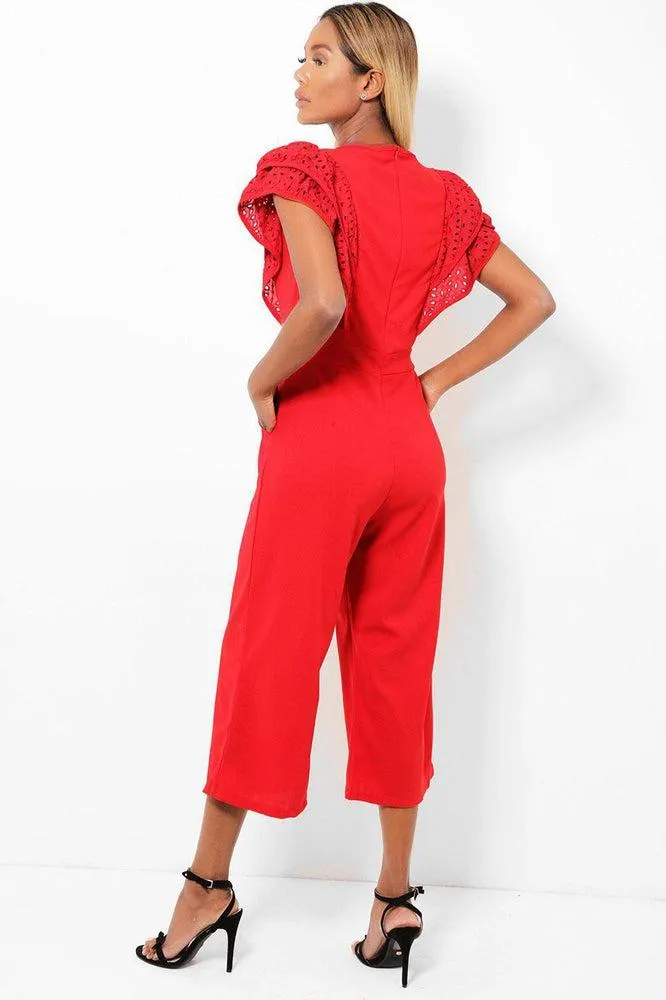 Double Wing Sleeves Cropped Wide Leg Jumpsuit