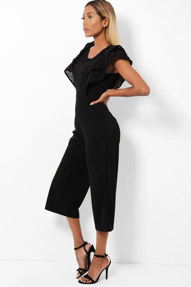 Double Wing Sleeves Cropped Wide Leg Jumpsuit