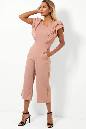 Double Wing Sleeves Cropped Wide Leg Jumpsuit