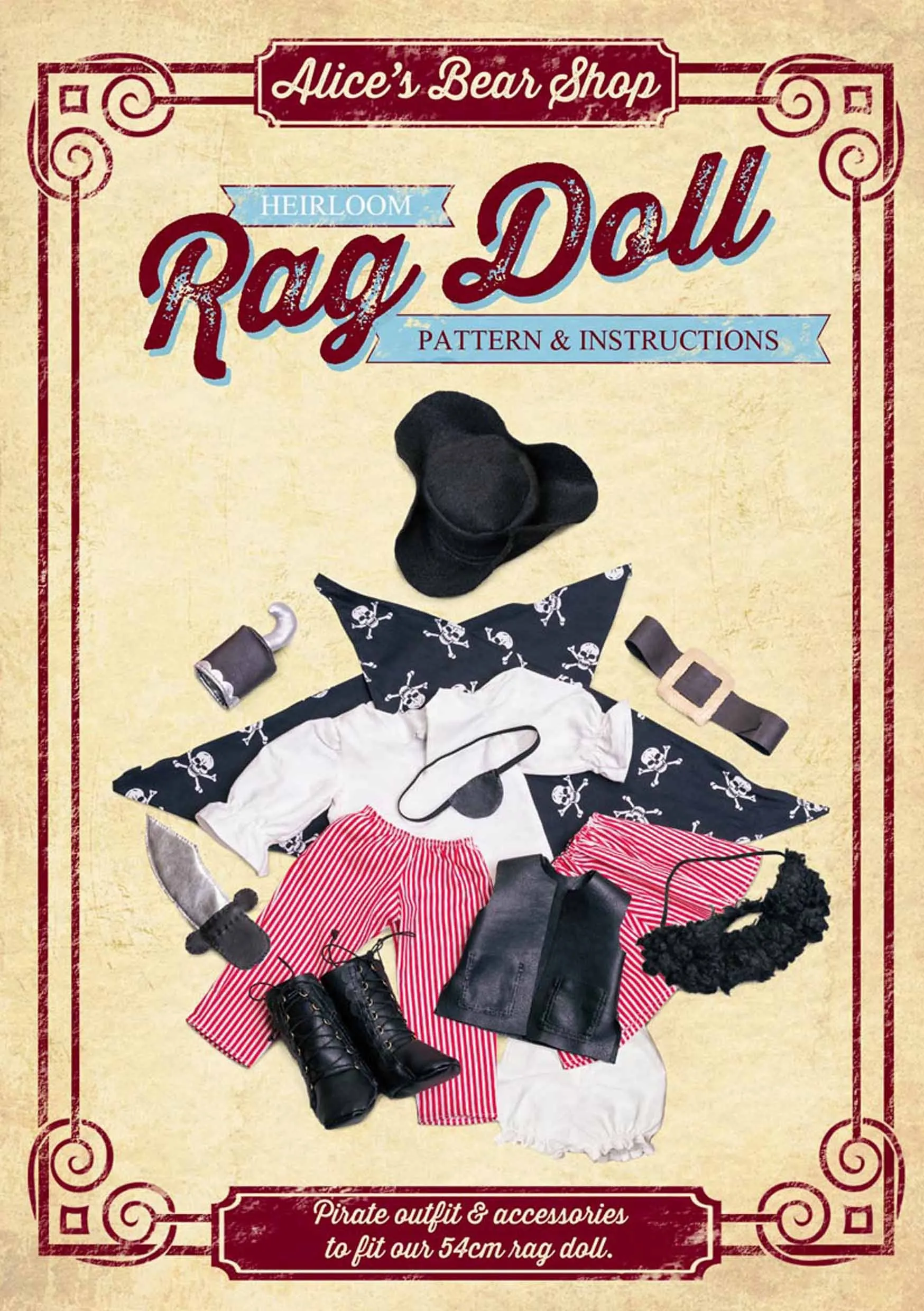 *DOWNLOAD* - A4 Pattern and Instructions - Rag Doll Pirate Outfit to fit our 54cm Rag Doll