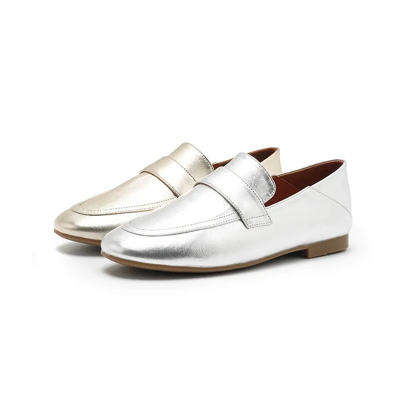 Dwarves Sheepskin Penny Loafers for Women in Silver/Golden