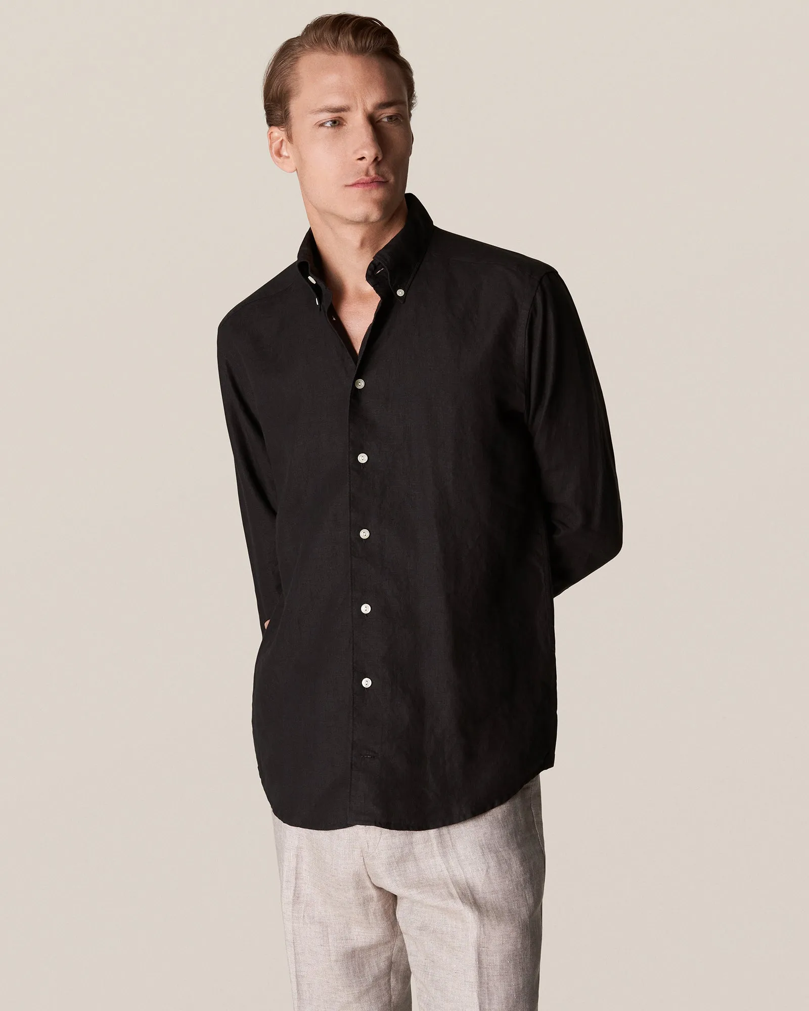 ETON 10000321818 BLACK SLIM LINEN SC SHIRT