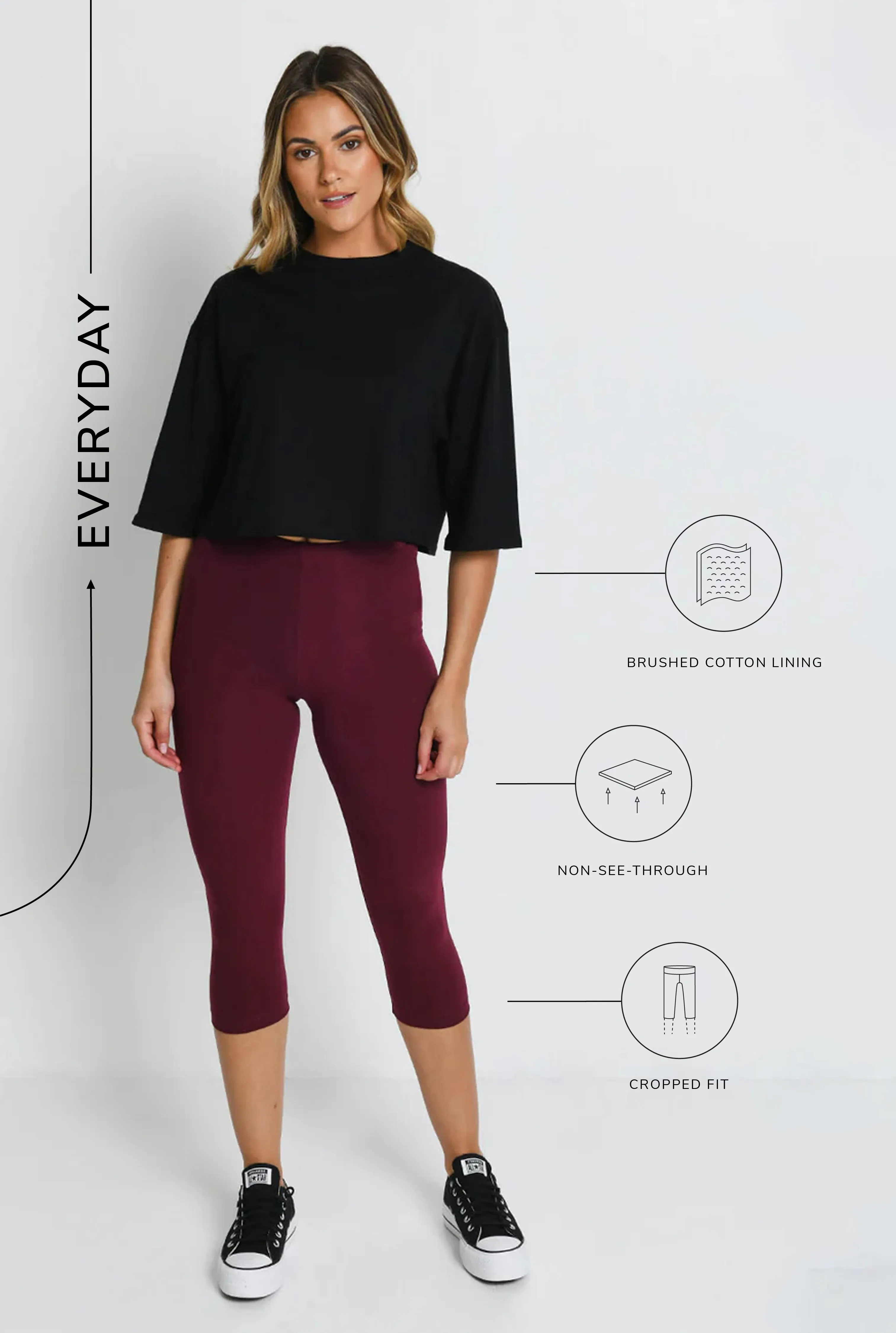 Everyday Cropped Leggings - Burgundy