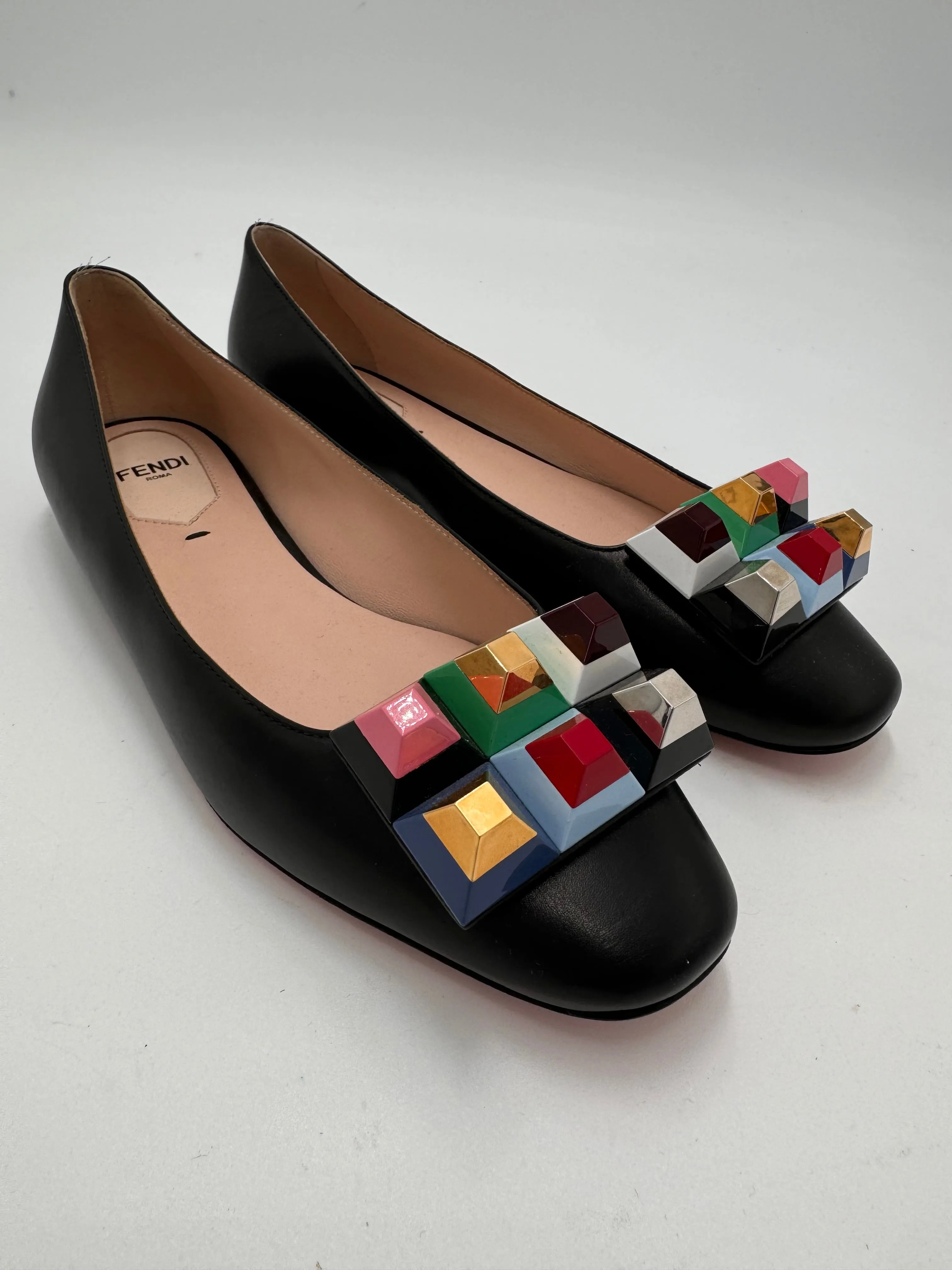 FENDI geometric colorful square embellishment flats size 36 (US 6)