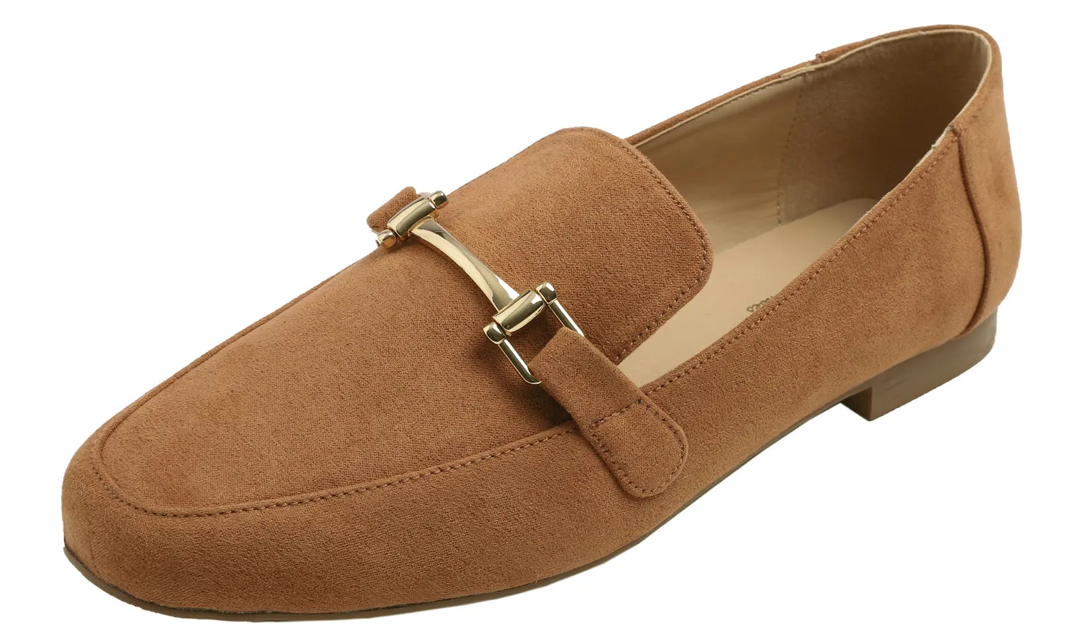 Feversole Women's Fashion Trim Deco Loafer Flats Camel Faux Suede