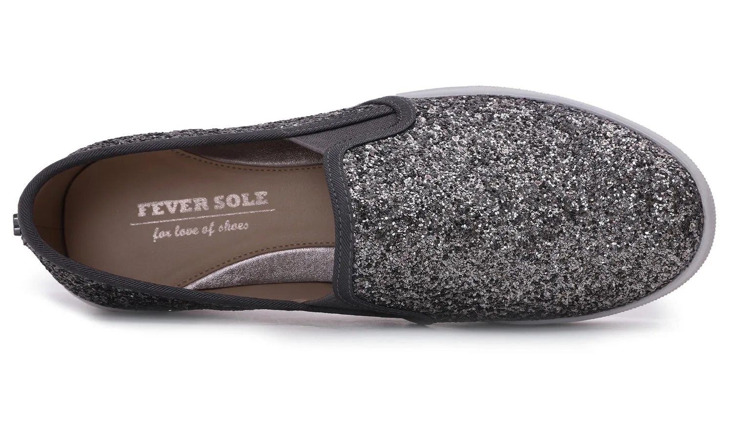 Feversole Women's Glitter Pewter Platform Slip On Sneaker Casual Flat Loafers