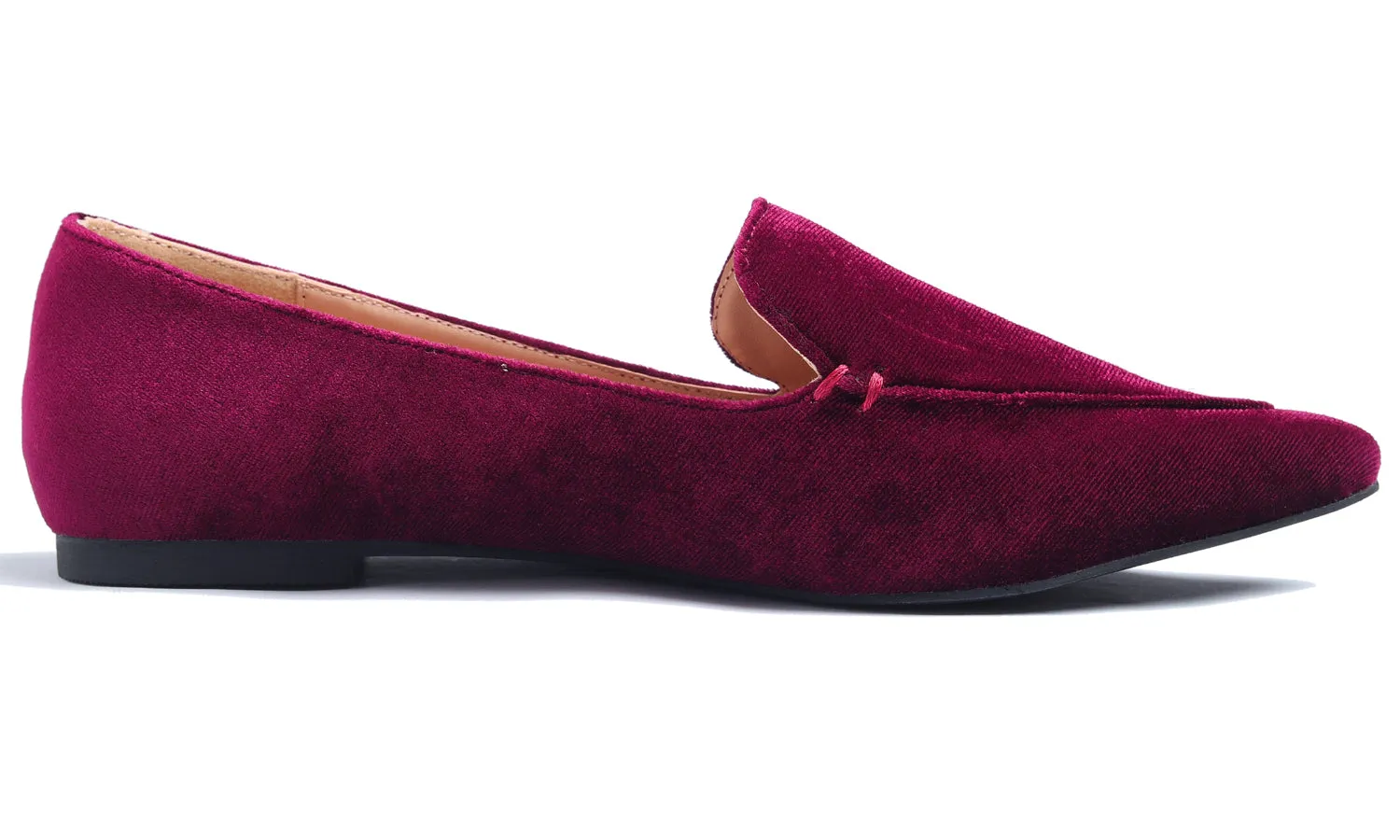 Feversole Women's Loafer Flat Pointed Fashion Slip On Comfort Driving Office Shoes Burgundy Red Velvet