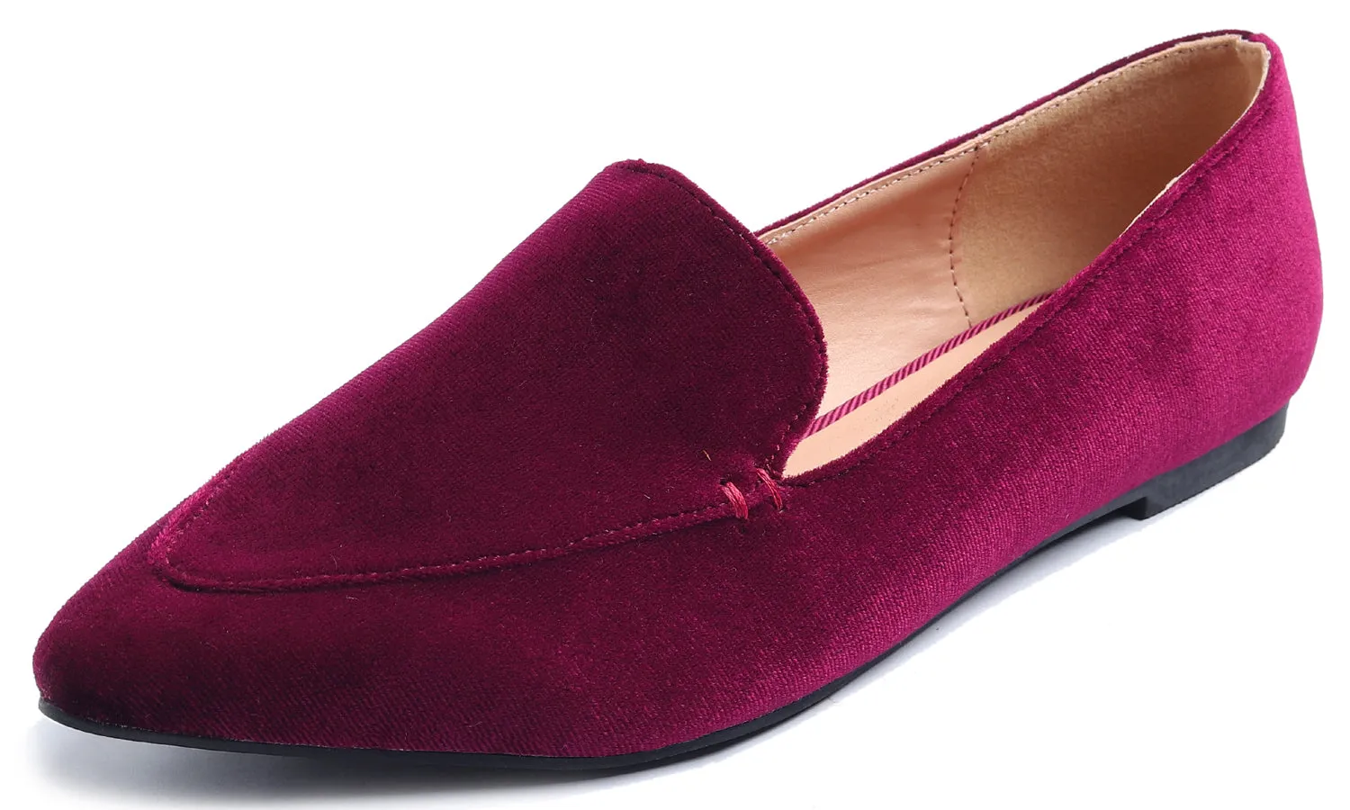 Feversole Women's Loafer Flat Pointed Fashion Slip On Comfort Driving Office Shoes Burgundy Red Velvet