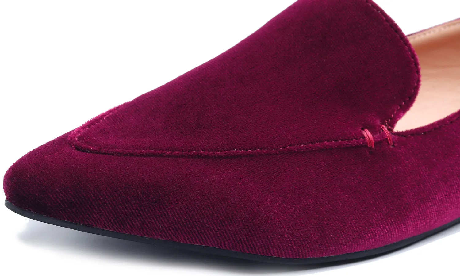 Feversole Women's Loafer Flat Pointed Fashion Slip On Comfort Driving Office Shoes Burgundy Red Velvet