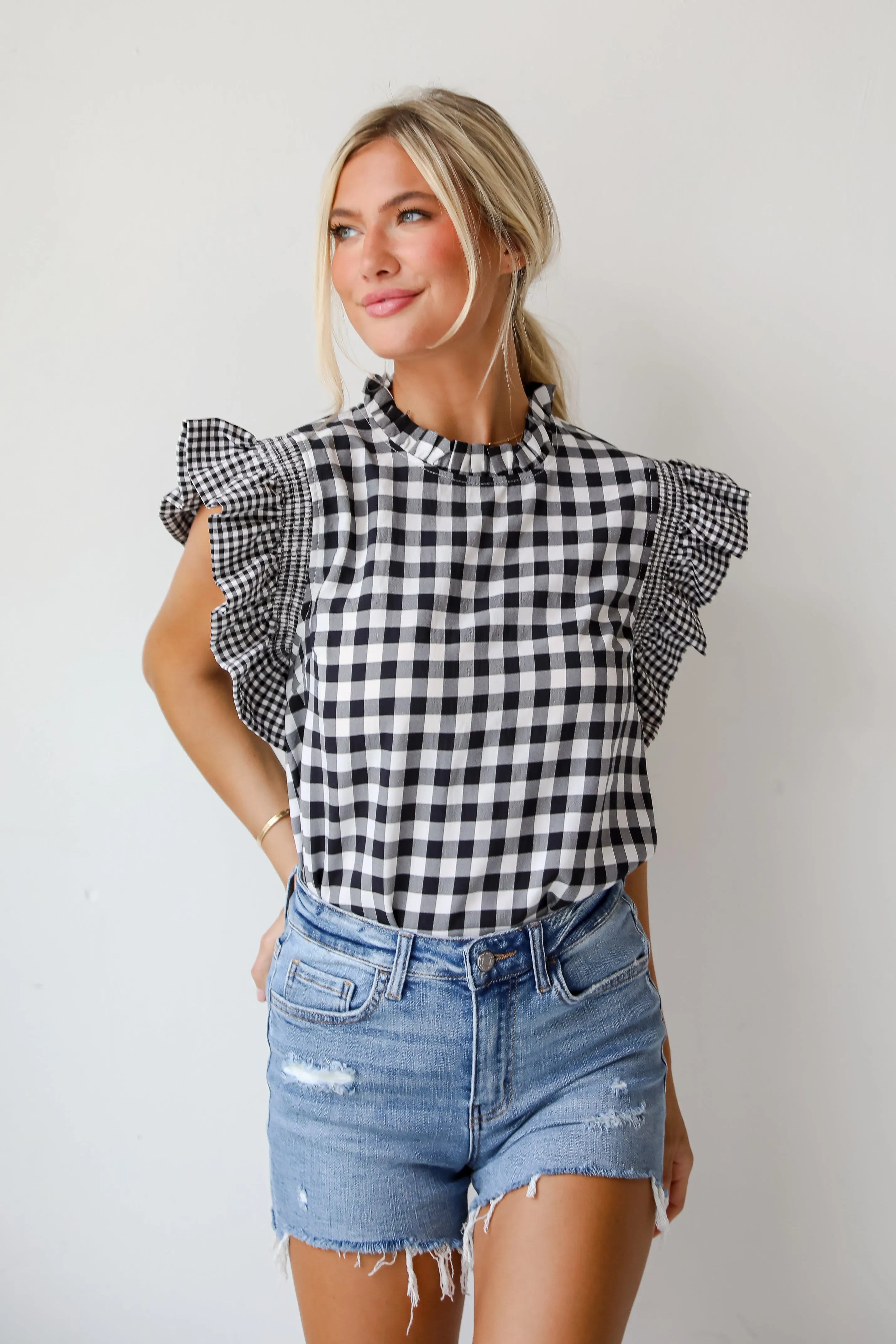 FINAL SALE - Truly Romanticized Black Gingham Blouse