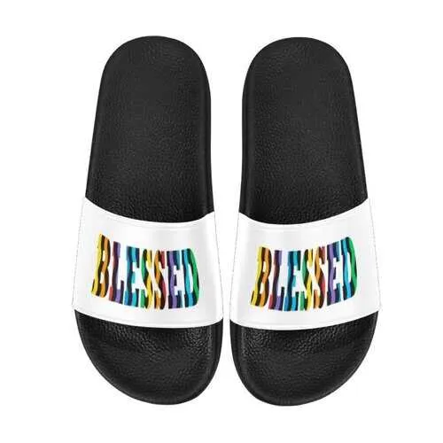 Flip-Flop Sandals, Multicolor Blessed Graphic Style Women's Slides